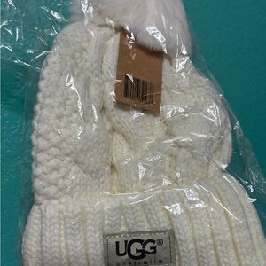 UGG Cream Knit Beanie with Pom
